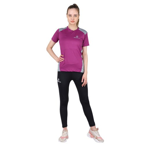 Dark purple with grey short sleeves round neck - kragbuzz